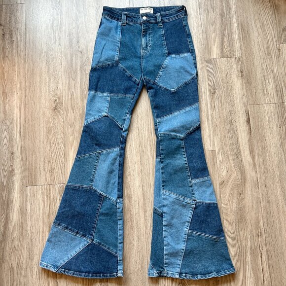 Free People We The Free No Boundaries Patchwork Flare Bell Bottom Jeans (26) - Picture 4 of 14